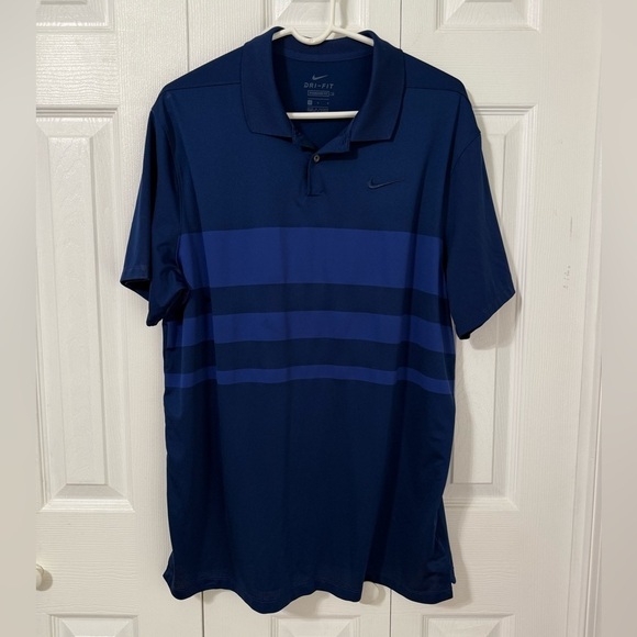 Nike Men’s Dri-Fit Golf Polo Blue Color block Short Sleeve Shirt Standard fit L - Picture 4 of 7